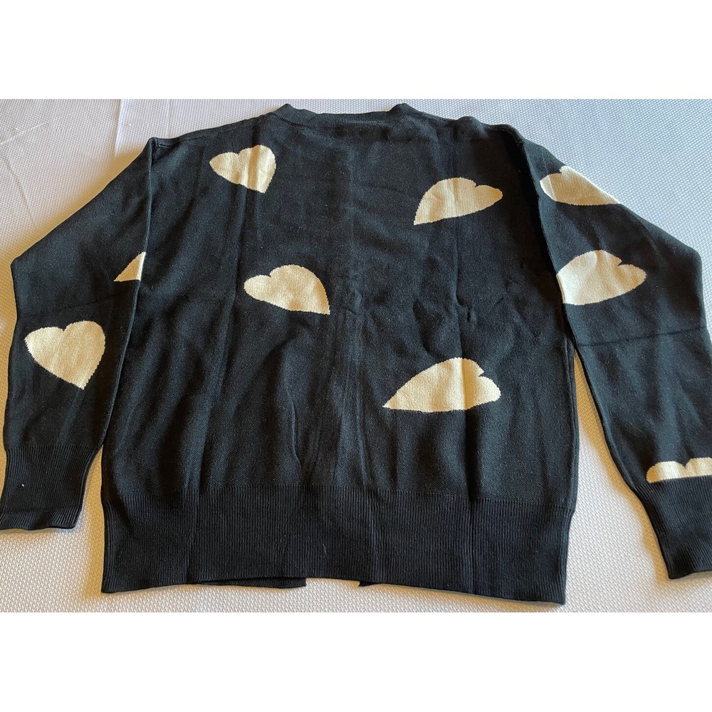 Womans Knit Cardigan Button Down Open Front Sweater with Beige Hearts Size Large - Picture 8 of 14